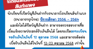 ประกาศจากธนาคารโรงเรียนสันกำแพง